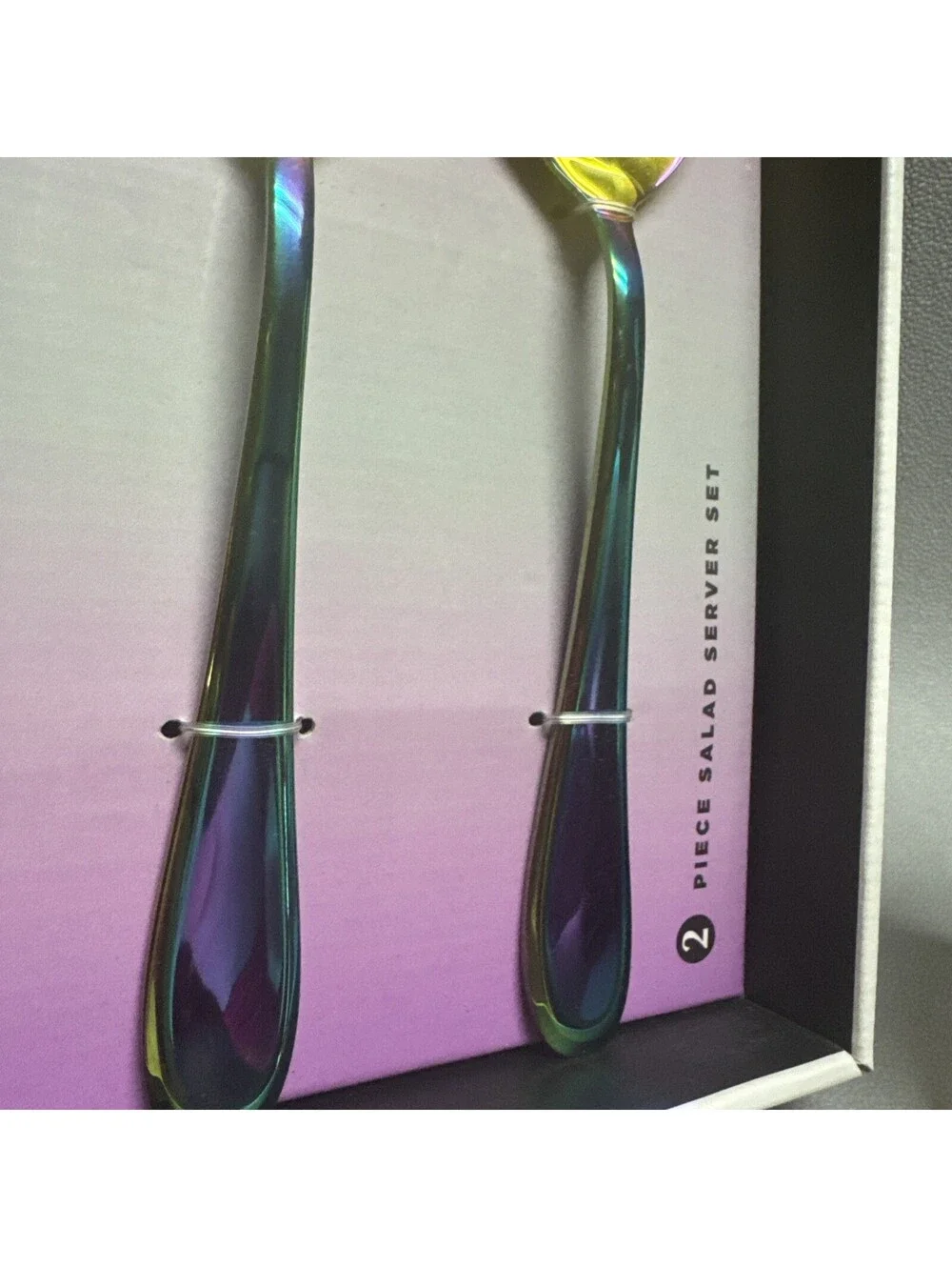 Cambridge 2 Piece Salad Server Set Celeste Rainbow Mirrored Iridescent Spoons